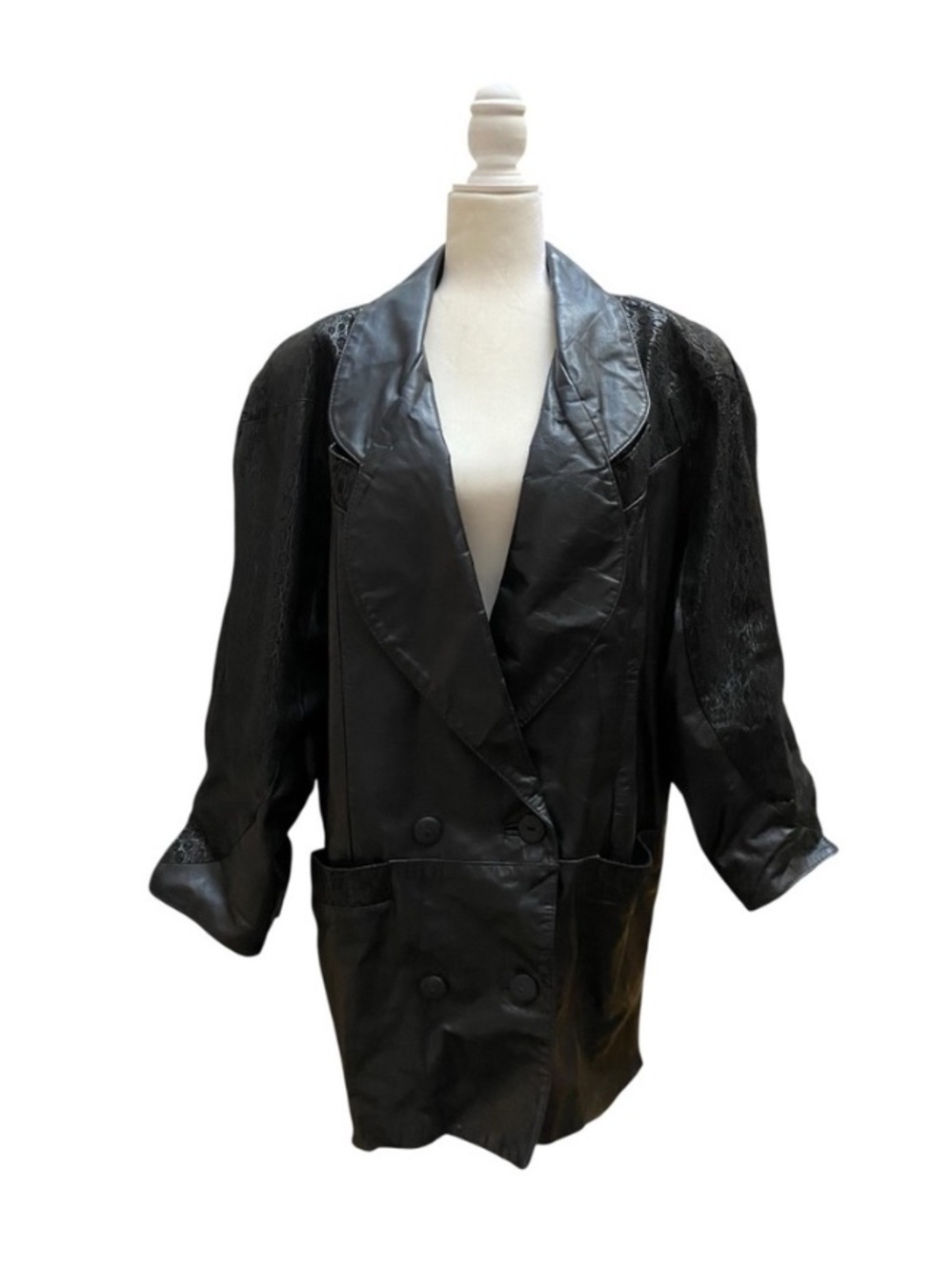 G-III Vintage Black Leather Trench Style Jacket Coat